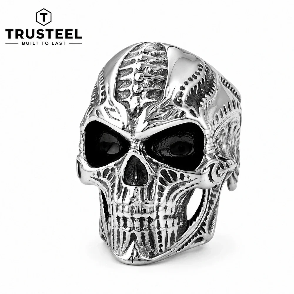 316L Stainless Steel Silver Skull Ring Gothic Punk Biker Men’s Band size 10